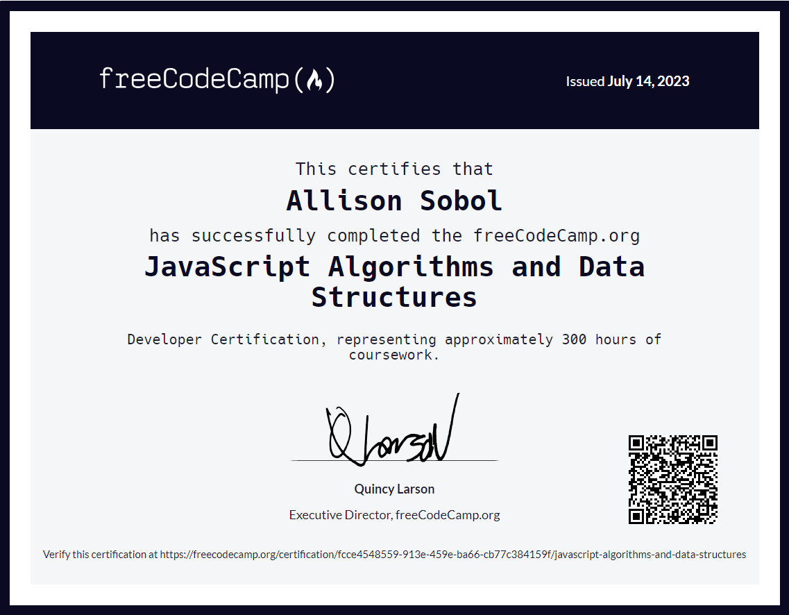 JavaScript Data Structures Certificate image